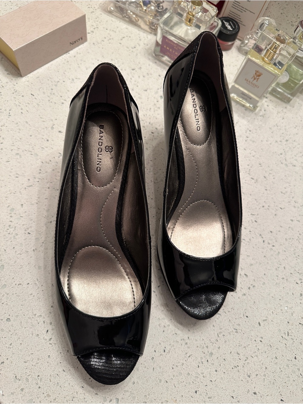 Bandolino Black Patent Peep-Toe Heels